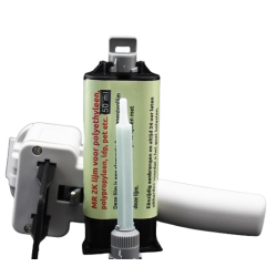 MR 2 K Lijm, 50 ml, met doseerpistool en 1 mixertip ( mengbuisje ),  voor PE, PP, PET, LDPE en andere moeilijk te lijmen kunststoffen.